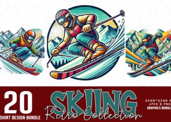 Vintage Colour Winter Sports Skiing t-shirt design bundle