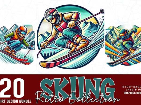 Vintage colour winter sports skiing t-shirt design bundle