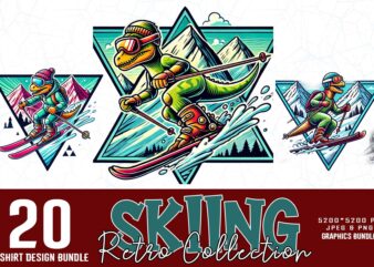 Popular Groovy Winter Sports Skiing Lover t-shirt design bundle of 20 designs – download instantly T-Shirt Bundle