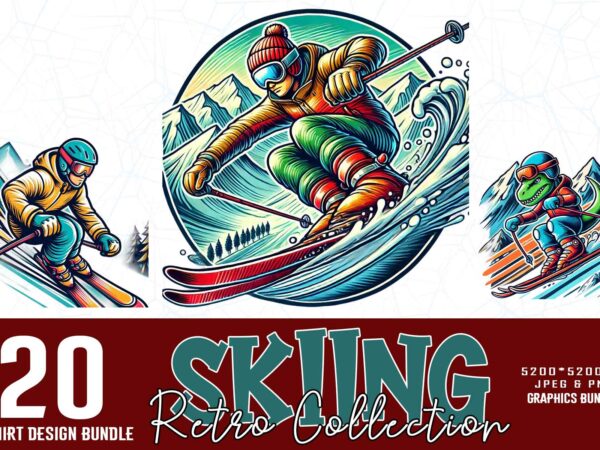 Winter sports skiing illustration t-shirt design bundle