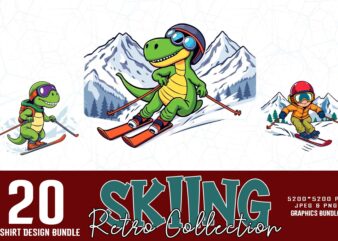 Trendy Retro Vintage Winter Sports Skiing t-shirt design bundle of 20 designs – download instantly for Print