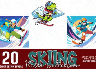 Vintage Colour Winter Sports Skiing t-shirt design bundle