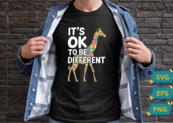 It’s Ok To Be Different Autism Awareness T-shirt design vector, Colorful Giraffe, It’s OK to be Different