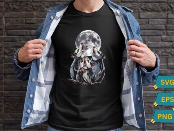 Possum howling to around moon t-shirt design vector, possum funny shirt, possum moon, possum howling, possum lover