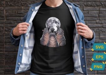 Hippo howling to around moon T-shirt design vector, Hippopotamus funny shirt, Hippo moon, Hippo howling, Hippo lover