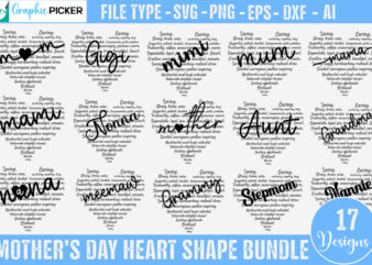 Mother’s day Heart Shape SVG PNG Bundle, Mother’s Day Heart