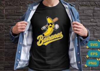 Funny Let’s Go Bananas Shirt Banana with baseball