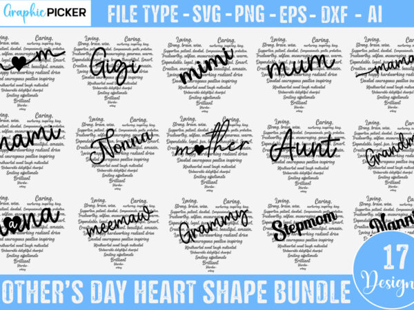 Mother’s day heart shape svg png bundle, mother’s day heart t shirt designs for sale