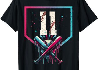 11th Birthday Baseball Home Plate Drip Ice Cream Sprinkle T-Shirt