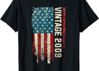 16 Years Old Gifts Vintage 2009 16th Birthday American Flag T-Shirt