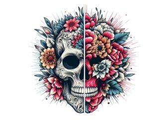 Trendy Retro Floral Skull Punk Graphics t-shirt design jpeg & png design
