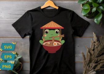 Frog Eating Ramen Kawaii Japanese Noodles Anime Lovers T-Shirt