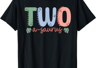 2 Years Old Two Saurus Dinosaur Family 2nd Birthday Matching T-Shirt