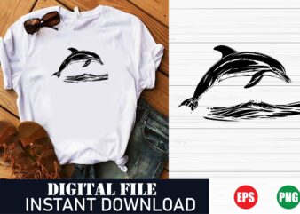 Minimalist dolphin vector design – ocean lover t-shirt, tropical dolphin and palm tree, beach vibe t-shirt, marine life t-shirt design