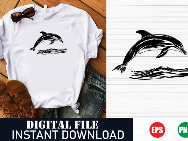 Minimalist dolphin vector design – ocean lover t-shirt, tropical dolphin and palm tree, beach vibe t-shirt, marine life t-shirt design