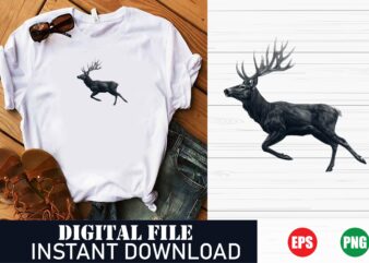 Majestic Deer Vector Forest T-Shirt Design, Minimalist Deer Silhouette Nature Lover Tee, Geometric Deer Head Modern Graphic T-Shirt