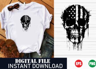 Patriotic USA Skull Vector Design – American Flag Skull Art, Vintage USA Skull T-Shirt Design, Bold American Skull with Flag