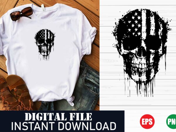 Patriotic usa skull vector design – american flag skull art, vintage usa skull t-shirt design, bold american skull with flag