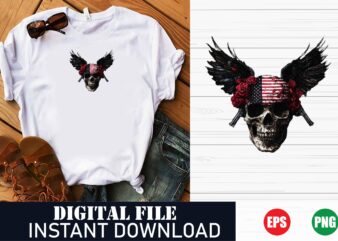 Patriotic USA Skull with Flag, Vintage American Pride Design, American Flag Skull Vector , Patriotic T-Shirt Artwork