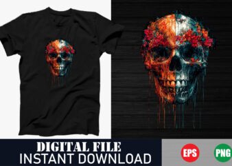 Vibrant Colorful Skull Vector Art T-Shirt Design, Edgy Psychedelic Skull Graphic Tee, Neon Rainbow Skull Vector Print T-Shirt