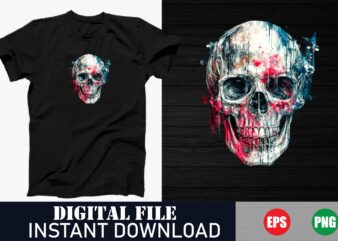 Vibrant colorful skull vector t-shirt design, trippy neon skull graphic t-shirt art, bold psychedelic skull vector t-shirt print