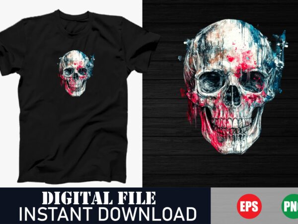 Vibrant colorful skull vector t-shirt design, trippy neon skull graphic t-shirt art, bold psychedelic skull vector t-shirt print