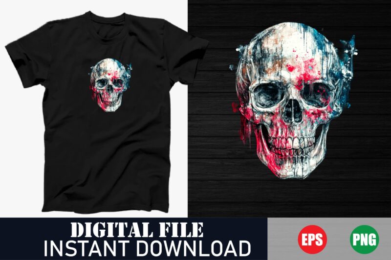 Vibrant colorful skull vector t-shirt design, trippy neon skull graphic t-shirt art, bold psychedelic skull vector t-shirt print