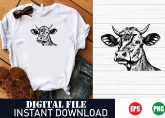 Cute Cow Face Vector T-Shirt Design for Animal Lovers, Minimalist Cow Face Graphic T-Shirt Design, Trendy Cow Face Vector Art