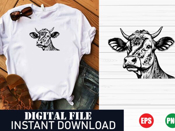 Cute cow face vector t-shirt design for animal lovers, minimalist cow face graphic t-shirt design, trendy cow face vector art