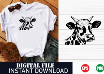 Cute Cow Face Vector Art T-Shirt Design, Funny Cow Face Vector Print Tee, Trendy Cow Face Illustration , Minimalist Cow Face Graphic Tee