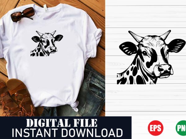 Cute cow face vector art t-shirt design, funny cow face vector print tee, trendy cow face illustration , minimalist cow face graphic tee