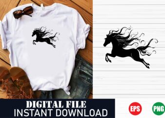 Majestic Horse Vector Art T-Shirt Design for Equestrian Lovers, Wild Horse Silhouette Graphic Tee, Horse Rider Vector Design