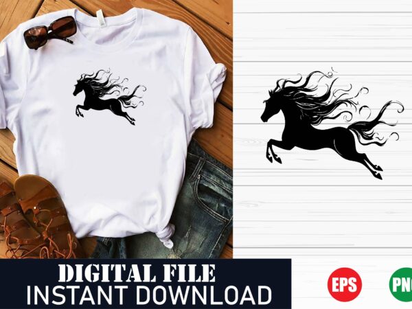 Majestic horse vector art t-shirt design for equestrian lovers, wild horse silhouette graphic tee, horse rider vector design