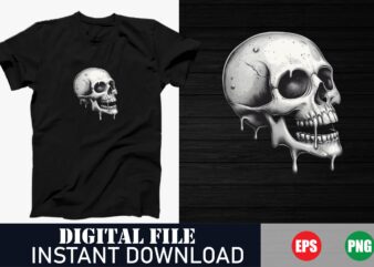 Edgy Skull Vector Art T-Shirt Design for Men and Women, Gothic Skull Vector Graphic Print T-Shirt, Minimalist Skull Vector Illustration