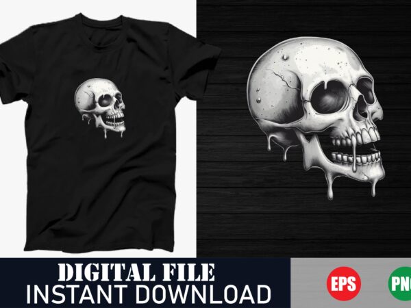 Edgy skull vector art t-shirt design for men and women, gothic skull vector graphic print t-shirt, minimalist skull vector illustration