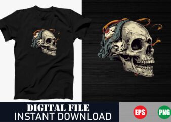 Gothic Skull Vector Design for Streetwear, Vintage Skull Illustration T-Shirt Print, Minimalist Skull Line Art Graphic TeeEdgy Skull Vector