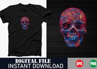 Vibrant Colorful Skull Vector T-Shirt Design, Trippy Psychedelic Skull Art T-Shirt , Neon Colorful Skull Graphic Tee, Colorful Skull Vector