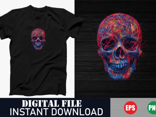 Vibrant colorful skull vector t-shirt design, trippy psychedelic skull art t-shirt , neon colorful skull graphic tee, colorful skull vector