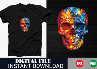 Vibrant Colorful Skull Vector Art T-Shirt, Trippy Psychedelic Skull Graphic T-Shirt, Neon Abstract Skull Illustration, Retro Colorful Skull