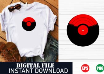 Retro vinyl record minimalist t-shirt with red label design, vintage vinyl record music lover minimalist graphic tee, retro music nostalgia