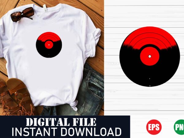 Retro vinyl record minimalist t-shirt with red label design, vintage vinyl record music lover minimalist graphic tee, retro music nostalgia