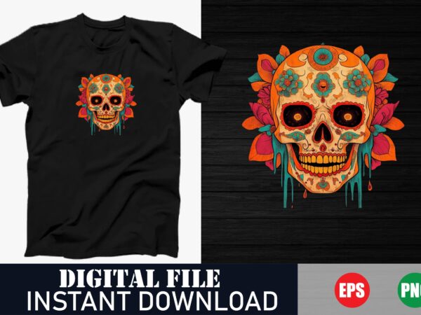 Vibrant colorful skull vector graphic t-shirt design, edgy colorful skull art print for t-shirts, bold and trendy skull vector graphic