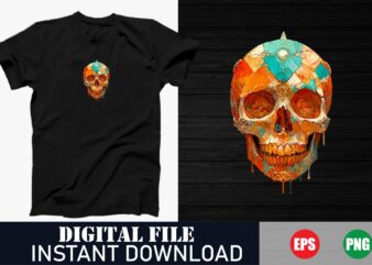 Colorful Skull Vector Graphic T-Shirt Design, Vibrant Psychedelic Skull Art T-Shirt, Abstract Colorful Skull Print T-Shirt