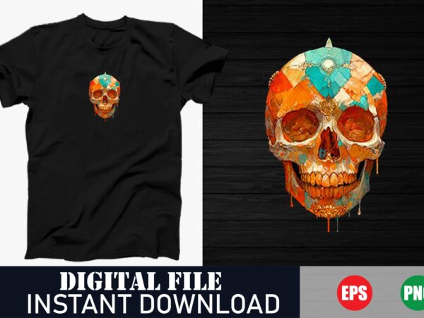 Colorful skull vector graphic t-shirt design, vibrant psychedelic skull art t-shirt, abstract colorful skull print t-shirt