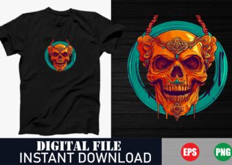 Vibrant colorful skull vector graphic t-shirt design, modern pop art skull design with vibrant colors for t-shirts, retro colorful skull