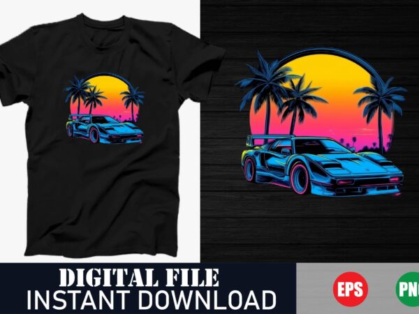 Retro synthwave neon sunset t-shirt design, 80s retro wave colorful vector t-shirt, synthwave vibes neon grid t-shirt, 80s nostalgia retro