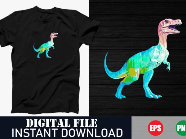 Colorful dinosaur vector art , retro dinosaur print, bright and fun dino t-shirt, vibrant dinosaur graphic – unique dino lover shirt