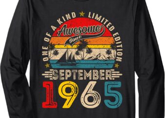 60 Year Old Awesome September 1965 Vintage 60th Birthday Men Long Sleeve T-Shirt