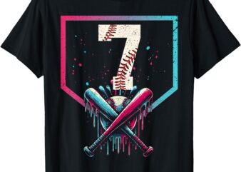 7th Birthday Baseball Home Plate Drip Ice Cream Sprinkle T-Shirt