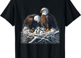 Bald Eagle Dad Mom Three Eaglet Chicks Babies in the Nest T-Shirt